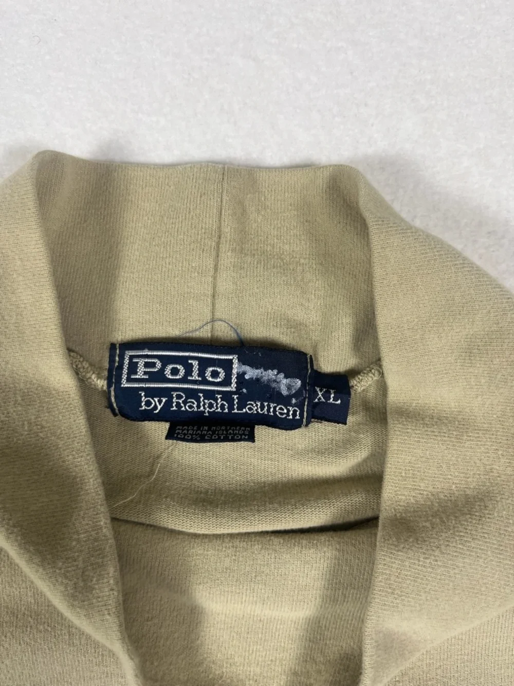 Vintage Polo Ralph Lauren Mens XL Beige Mock Neck Long Sleeve Shirt Pony